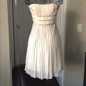 BCBG Strapless Mini Dress - Off White with Silver Sequin Trim